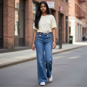 FORTUNE DENIM Women’s JEANS Size 24 BELL BOTTOM/WIDE LEG Boho Japane Denim